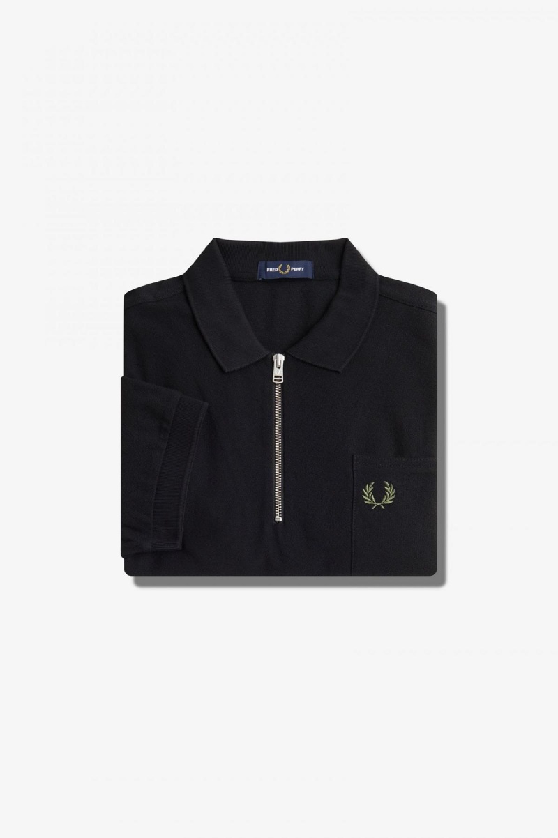 Polos Fred Perry Textured Zip Neck Polo Shirt Homme Noir | LFRTR54151