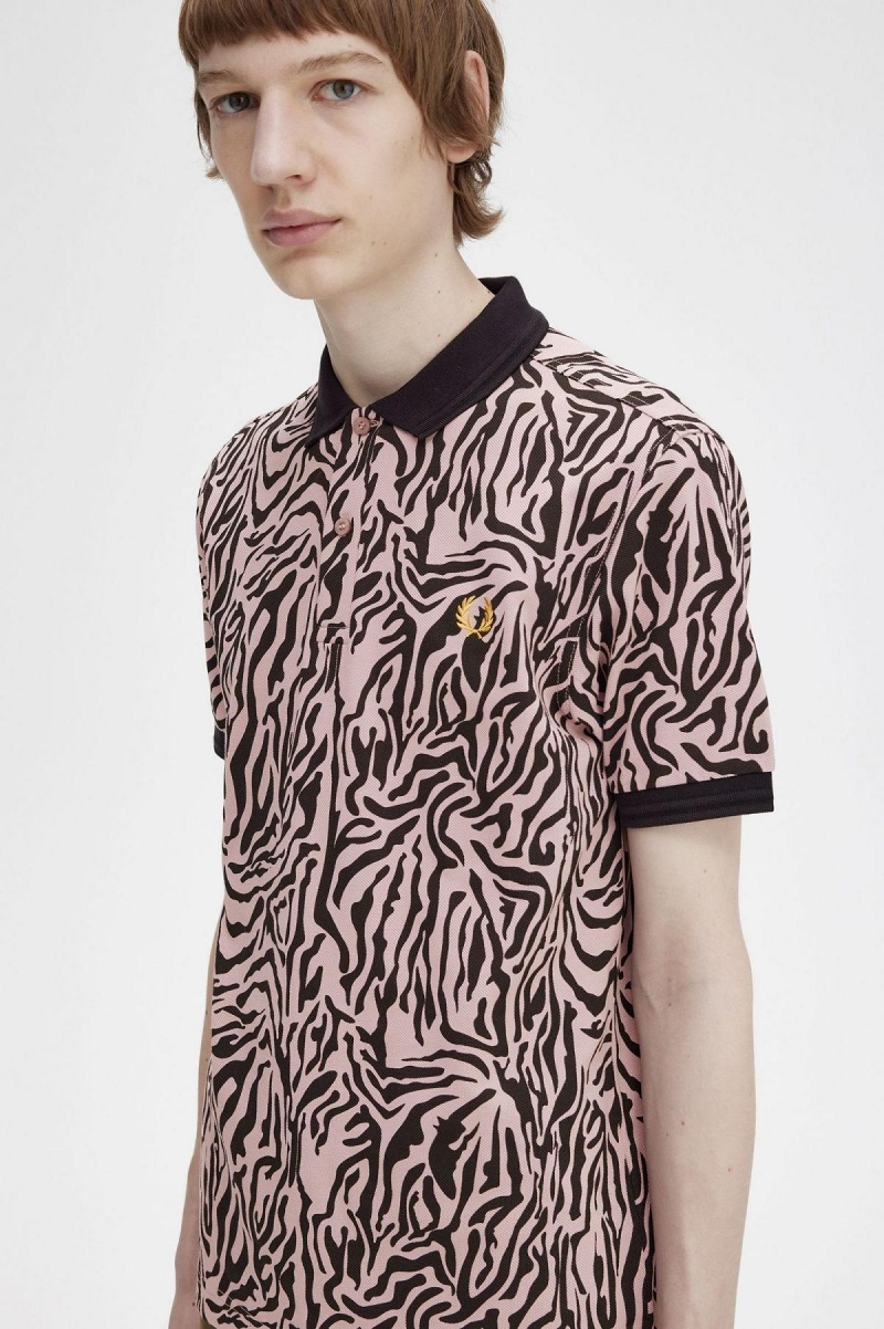 Polos Fred Perry Zebra Print Fred Perry Shirt Homme Rose Rose | FRJVR66157