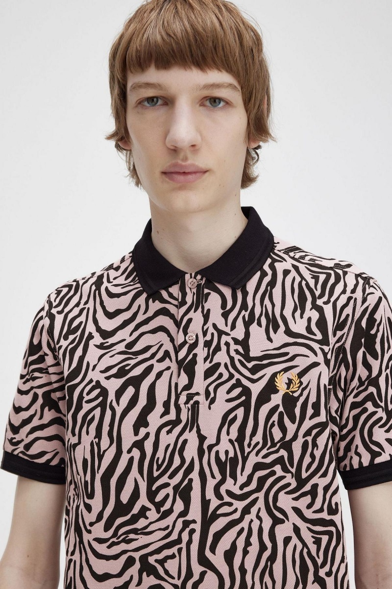 Polos Fred Perry Zebra Print Fred Perry Shirt Homme Rose Rose | FRJVR66157