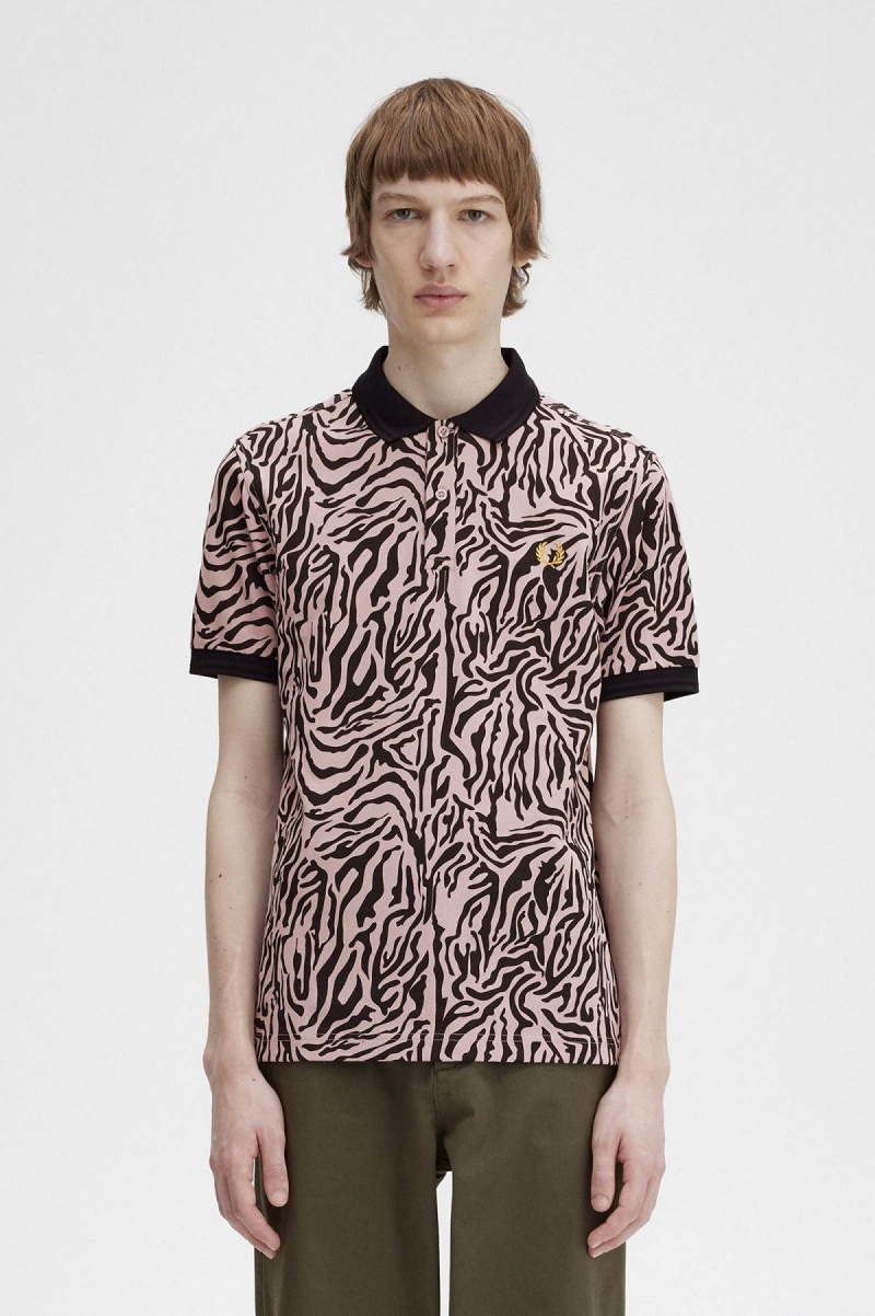 Polos Fred Perry Zebra Print Fred Perry Shirt Homme Rose Rose | FRJVR66157