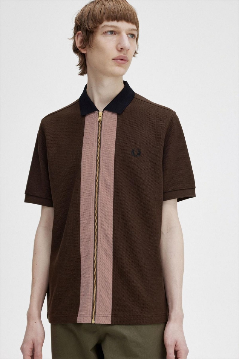 Polos Fred Perry Zip Through Polo Shirt Homme Burnt Tobacco | SFRVO45334