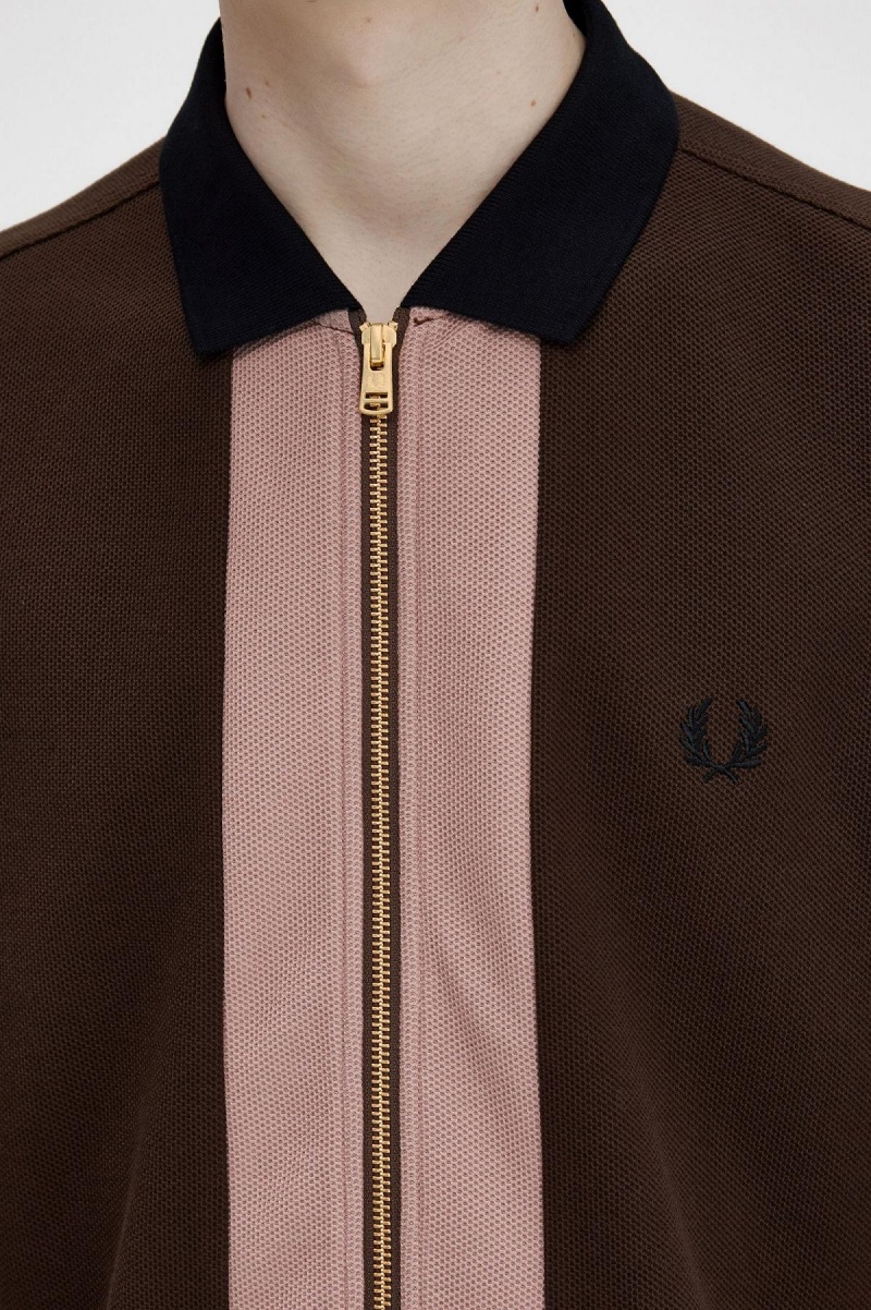 Polos Fred Perry Zip Through Polo Shirt Homme Burnt Tobacco | SFRVO45334