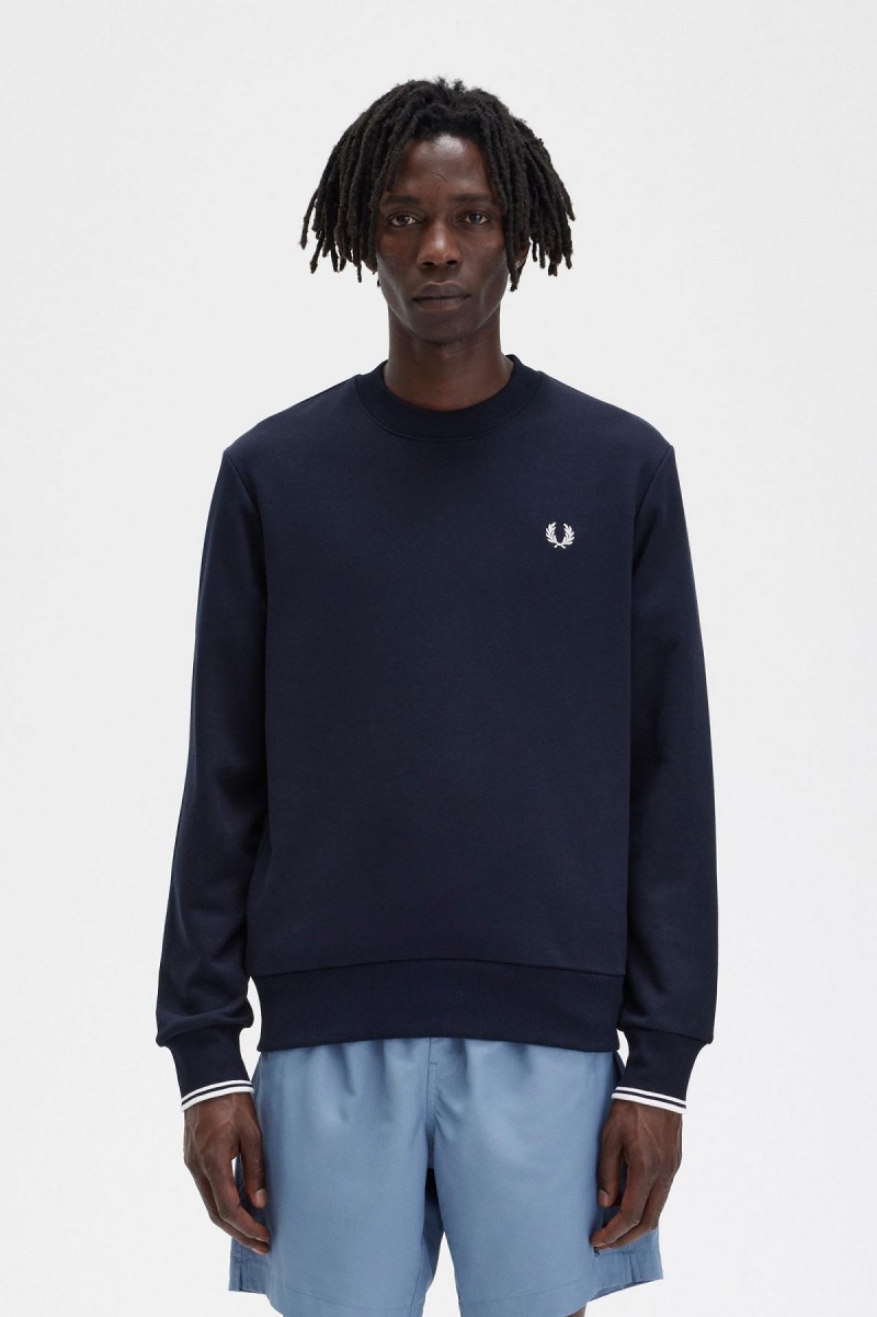 Survêtement Fred Perry Crew Neck Sweatshirt Homme Bleu Marine | FRJKU95281