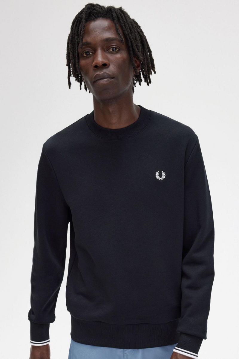 Survêtement Fred Perry Crew Neck Sweatshirt Homme Noir | FREGJ71399