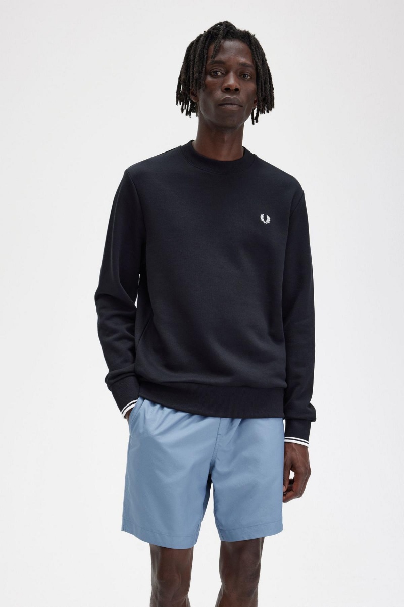 Survêtement Fred Perry Crew Neck Sweatshirt Homme Noir | FREGJ71399