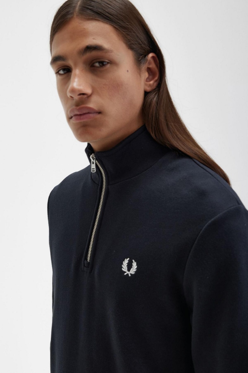 Survêtement Fred Perry Half Zip Sweatshirt Homme Noir | TFRWZ94412