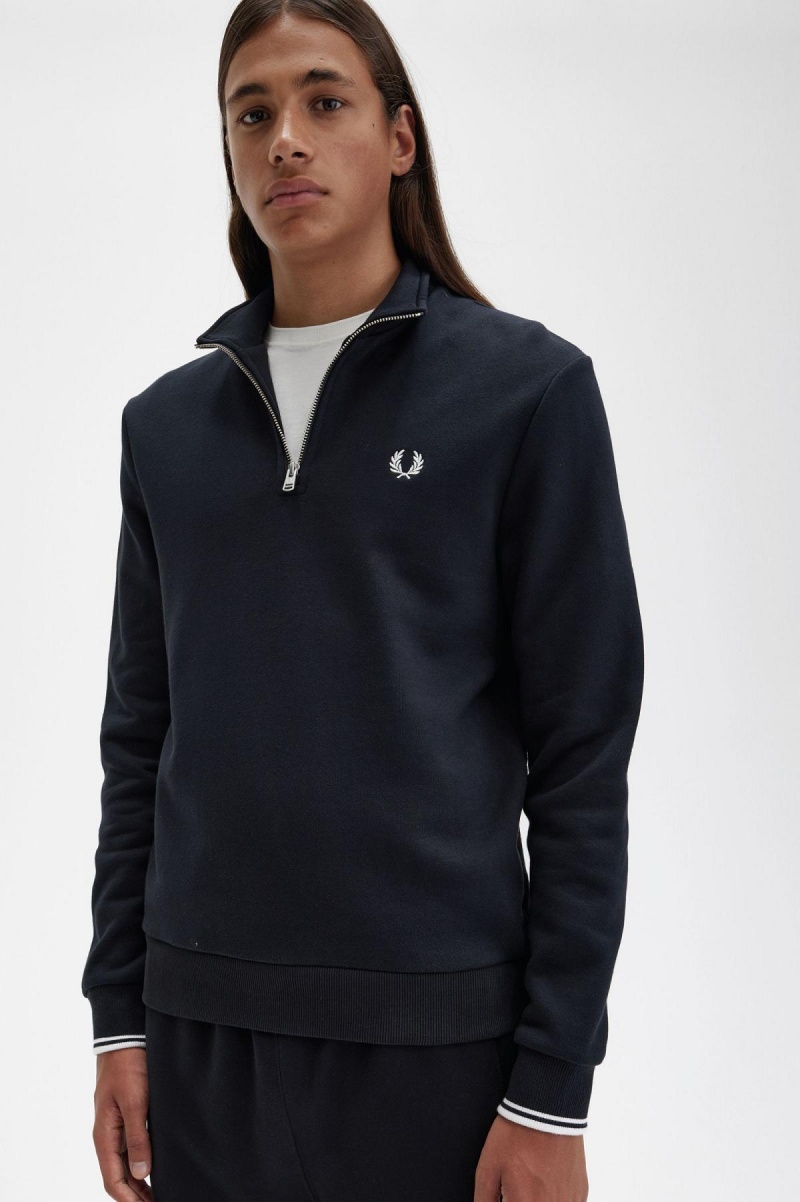 Survêtement Fred Perry Half Zip Sweatshirt Homme Noir | TFRWZ94412