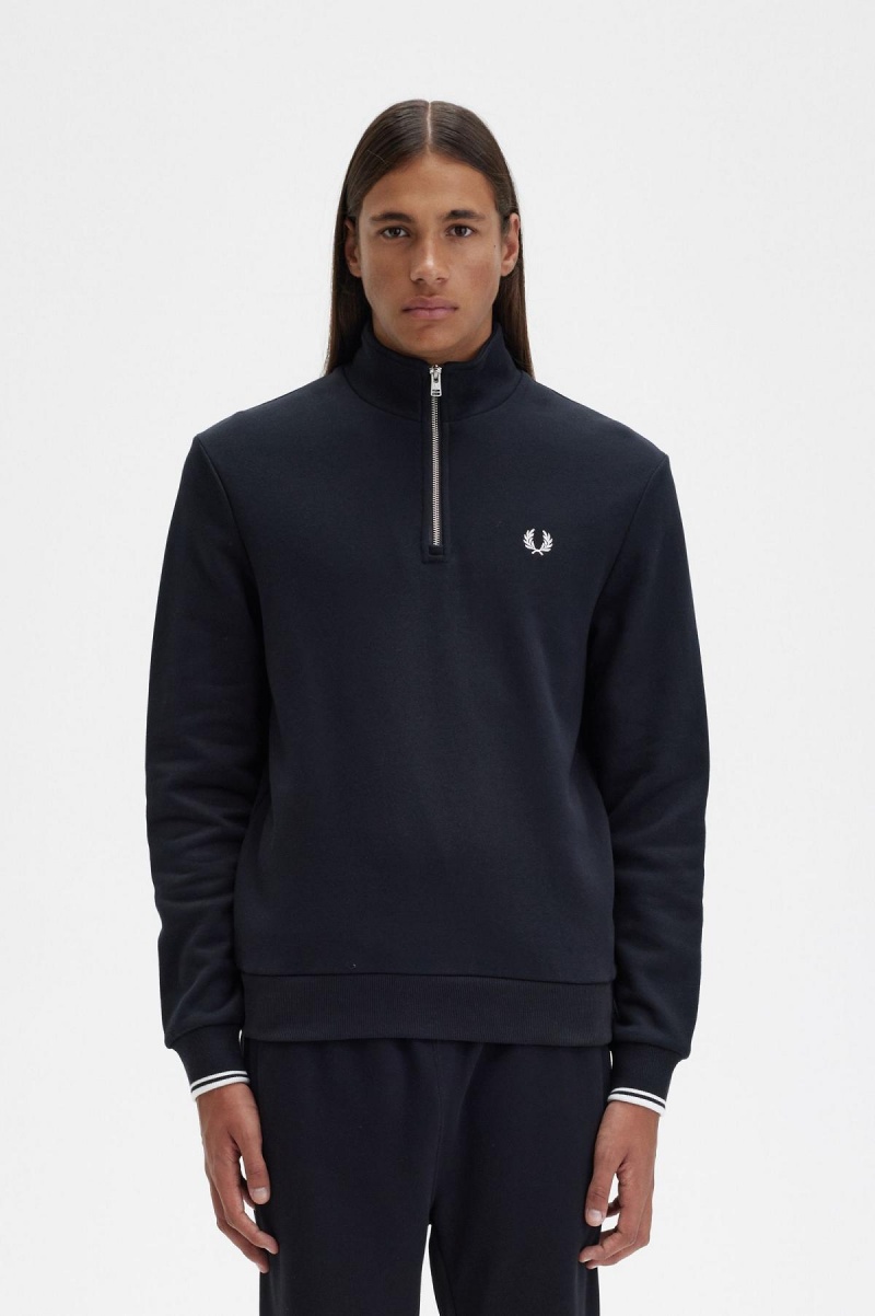 Survêtement Fred Perry Half Zip Sweatshirt Homme Noir | TFRWZ94412