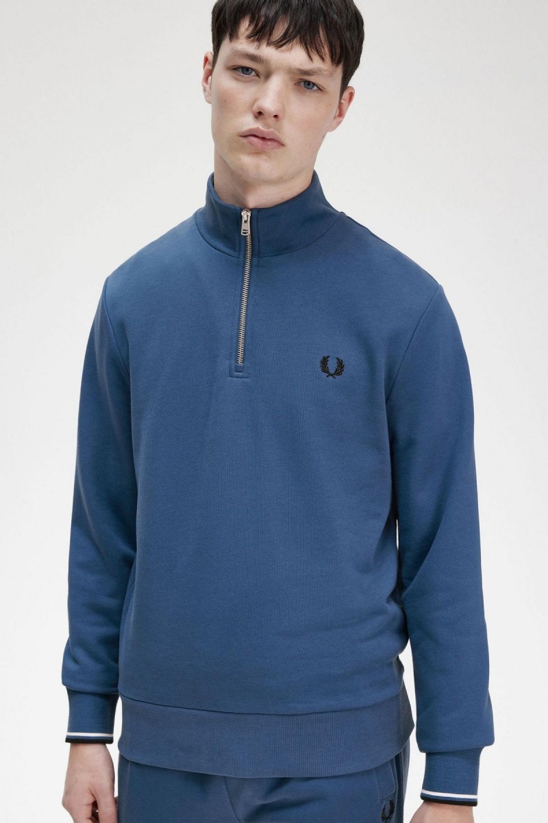 Survêtement Fred Perry Half Zip Sweatshirt Homme Bleu | FRCIF55839