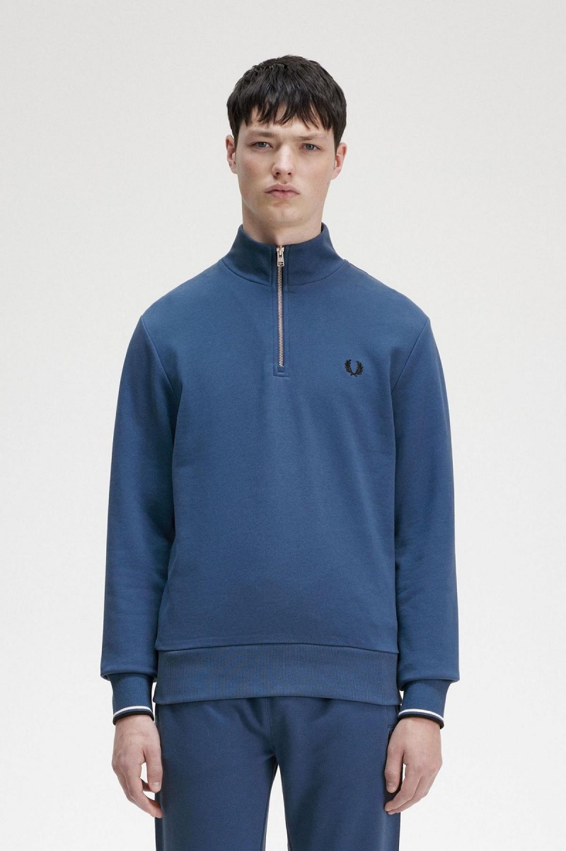 Survêtement Fred Perry Half Zip Sweatshirt Homme Bleu | FRCIF55839