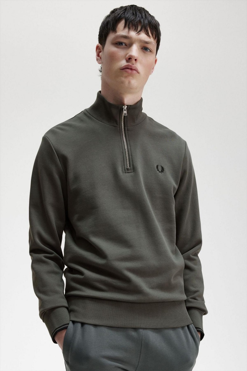 Survêtement Fred Perry Half Zip Sweatshirt Homme Vert | LFRSX48213