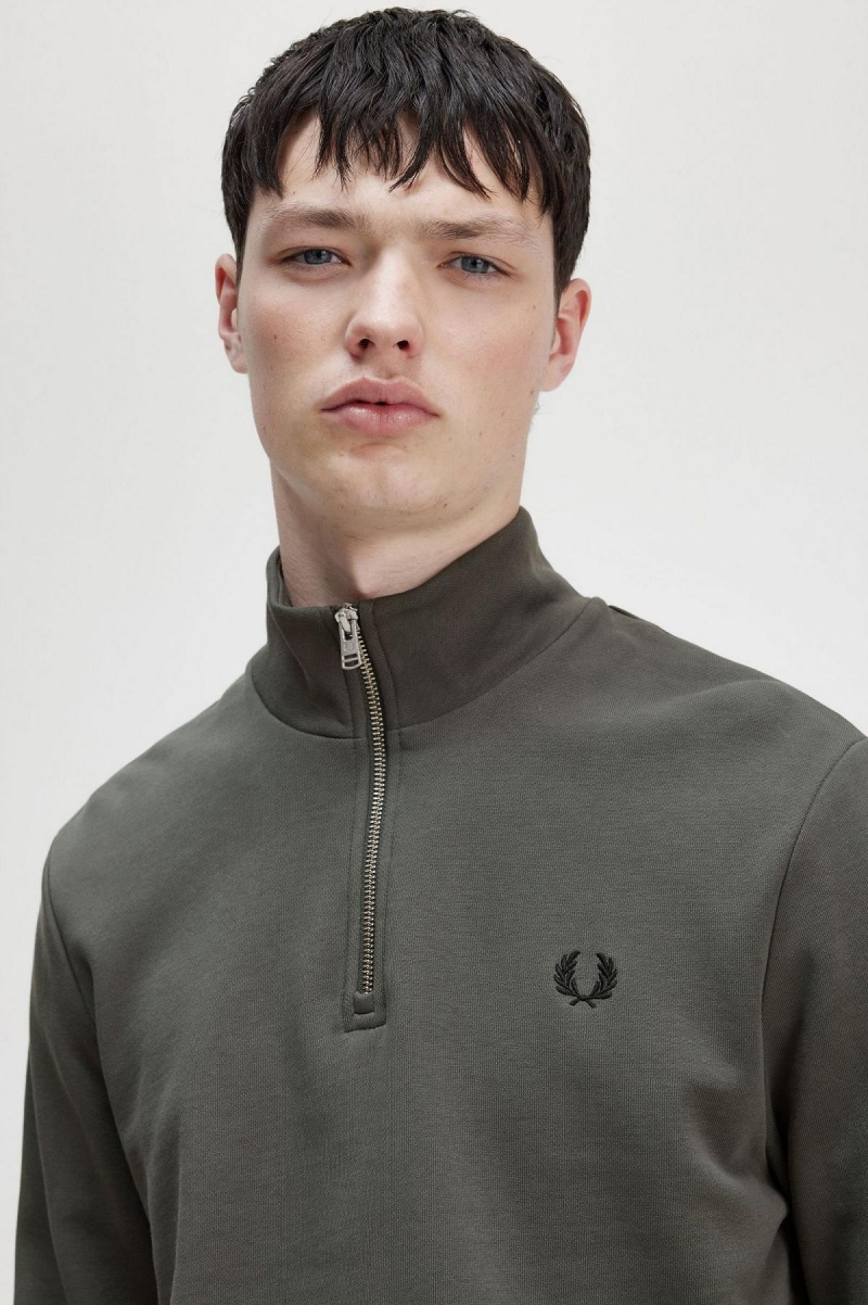 Survêtement Fred Perry Half Zip Sweatshirt Homme Vert | LFRSX48213