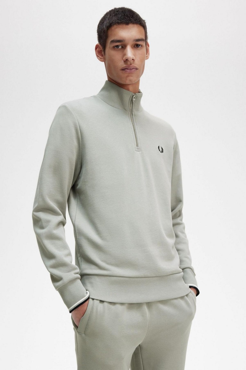 Survêtement Fred Perry Half Zip Sweatshirt Homme Limestone | PFRER41028