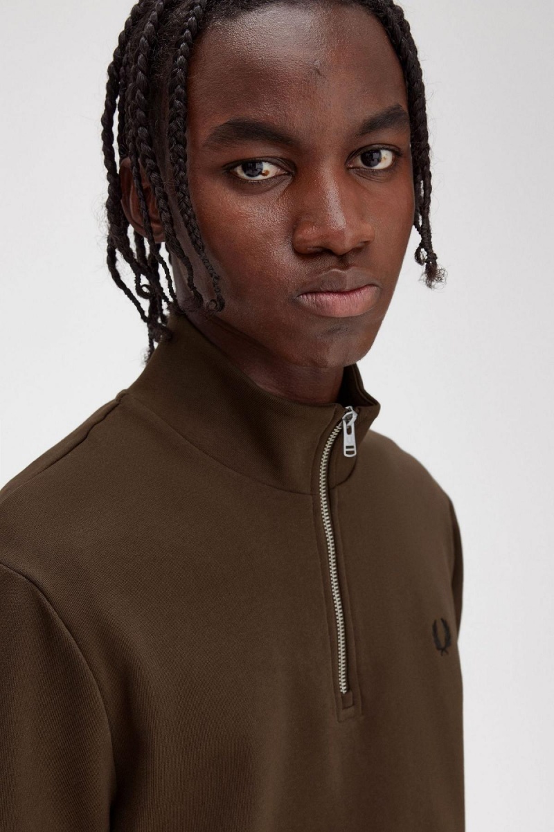 Survêtement Fred Perry Half Zip Sweatshirt Homme Burnt Tobacco | QFRWA78463