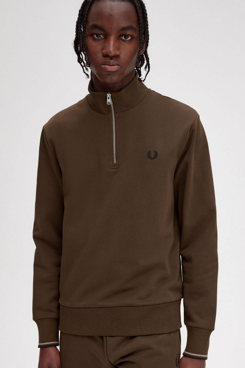 Survêtement Fred Perry Half Zip Sweatshirt Homme Burnt Tobacco | QFRWA78463