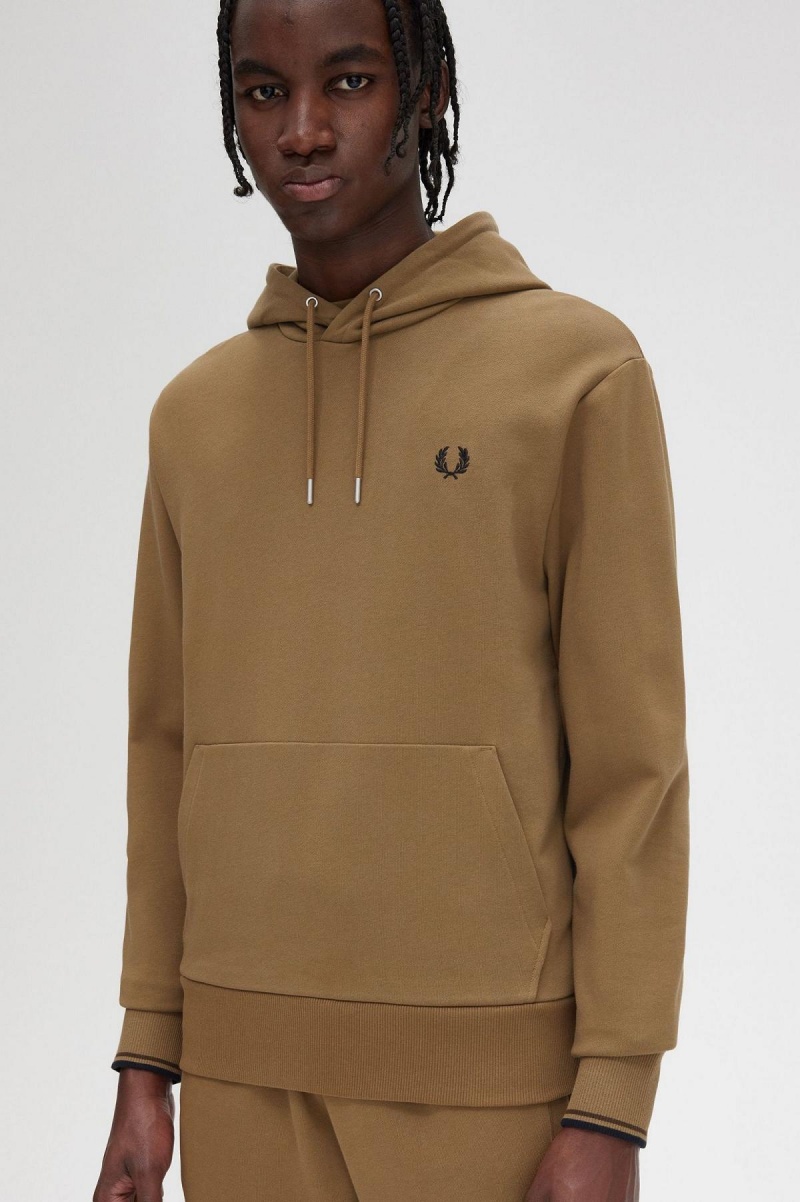 Survêtement Fred Perry Tipped Encapuchonné Sweatshirt Homme Shaded Stone / Burnt Tobacco | FRCVG16578