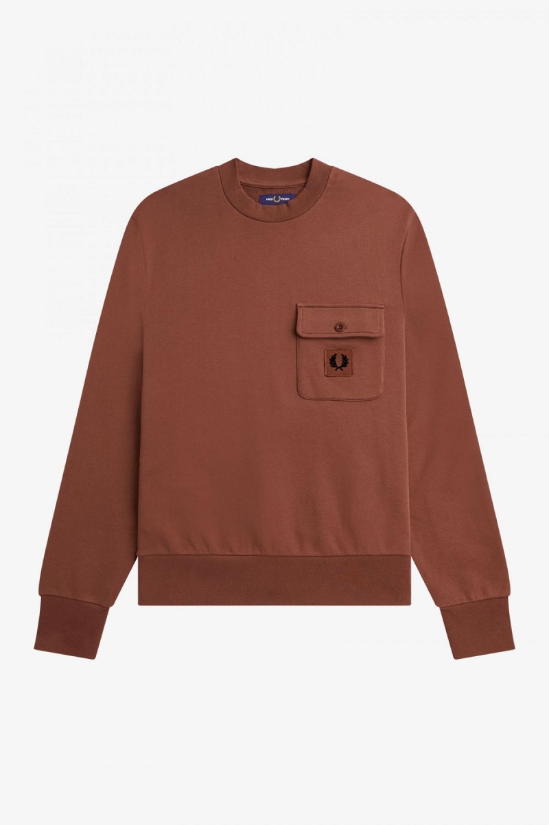 Sweats Fred Perry Badge Detail Crew Neck Homme Marron | TFRWZ66105