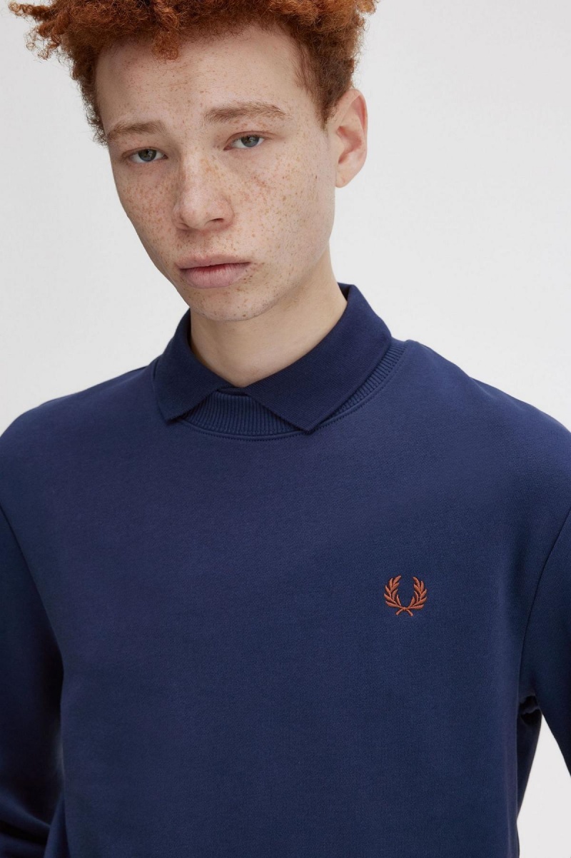 Sweats Fred Perry Crew Neck Homme Bleu Marine Marron | FRIIZ85332