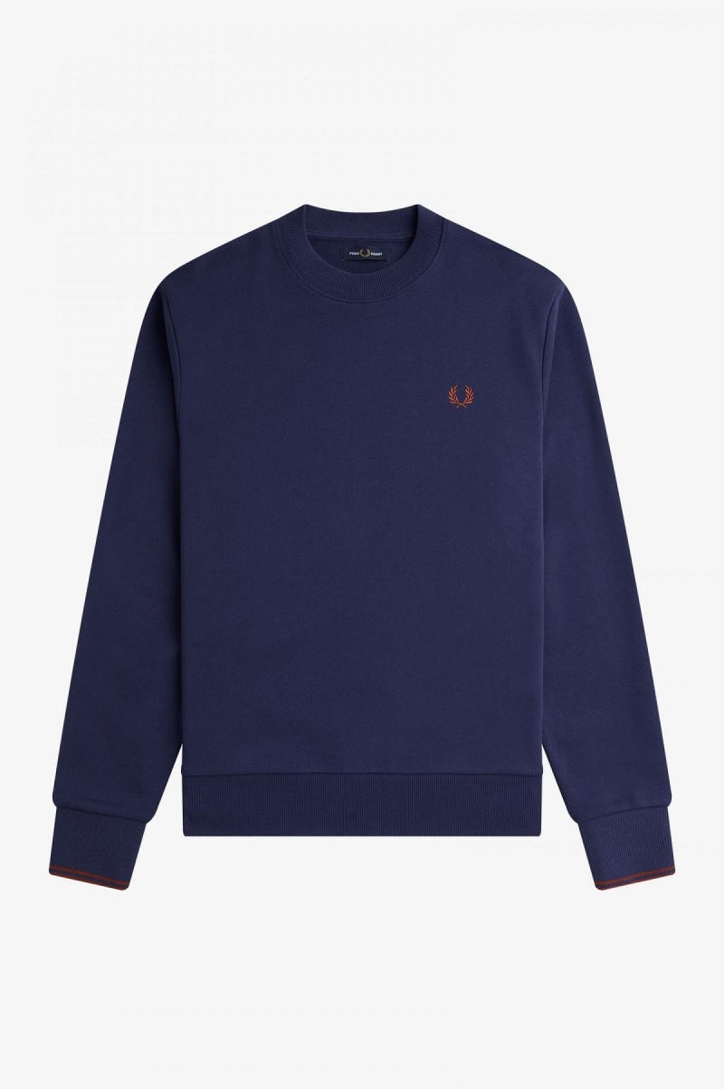 Sweats Fred Perry Crew Neck Homme Bleu Marine Marron | FRIIZ85332