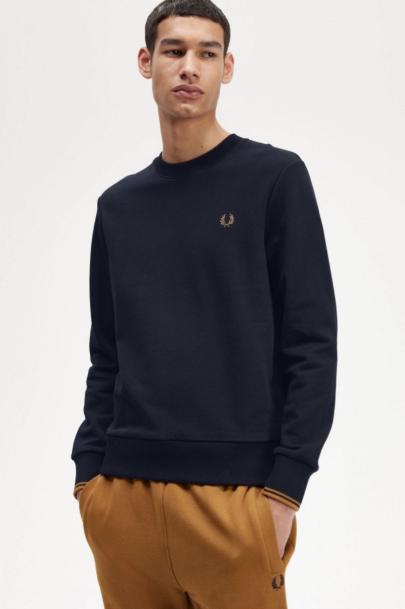 Sweats Fred Perry Crew Neck Homme Bleu Marine Noir | FREAH31439