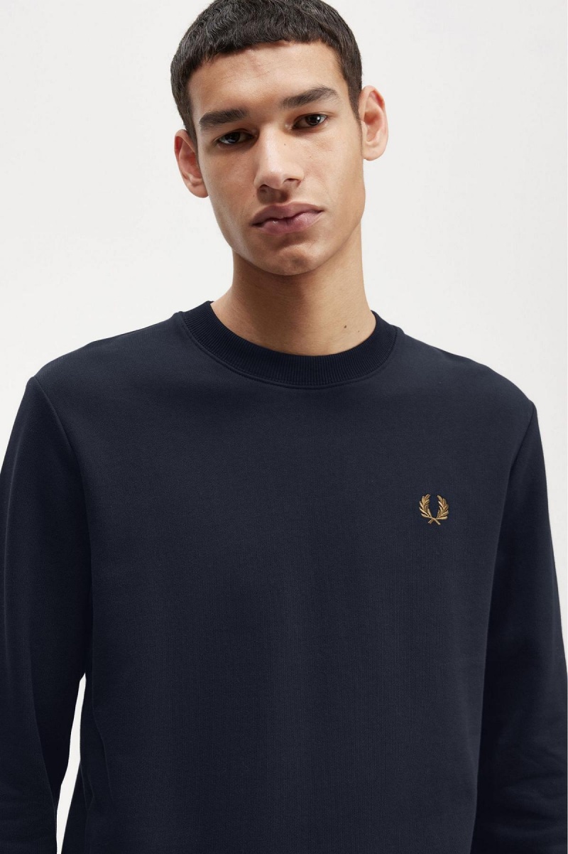 Sweats Fred Perry Crew Neck Homme Bleu Marine Noir | FREAH31439