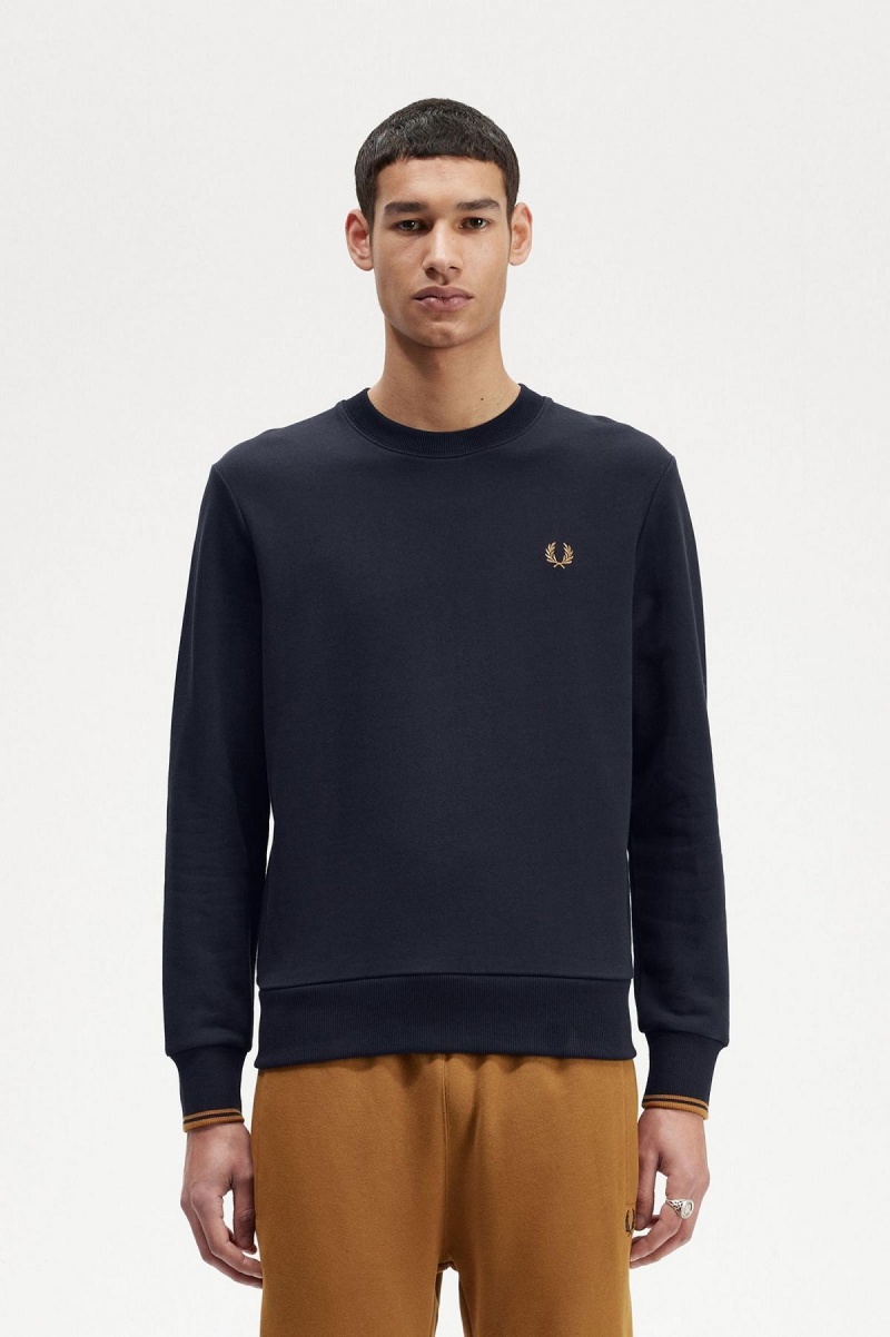 Sweats Fred Perry Crew Neck Homme Bleu Marine Noir | FREAH31439