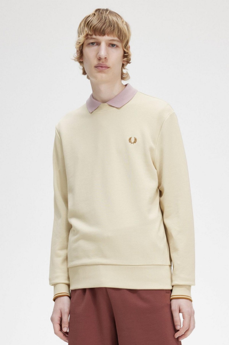 Sweats Fred Perry Crew Neck Homme Oatmeal | FRFRX79247