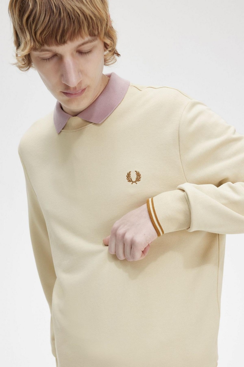 Sweats Fred Perry Crew Neck Homme Oatmeal | FRFRX79247