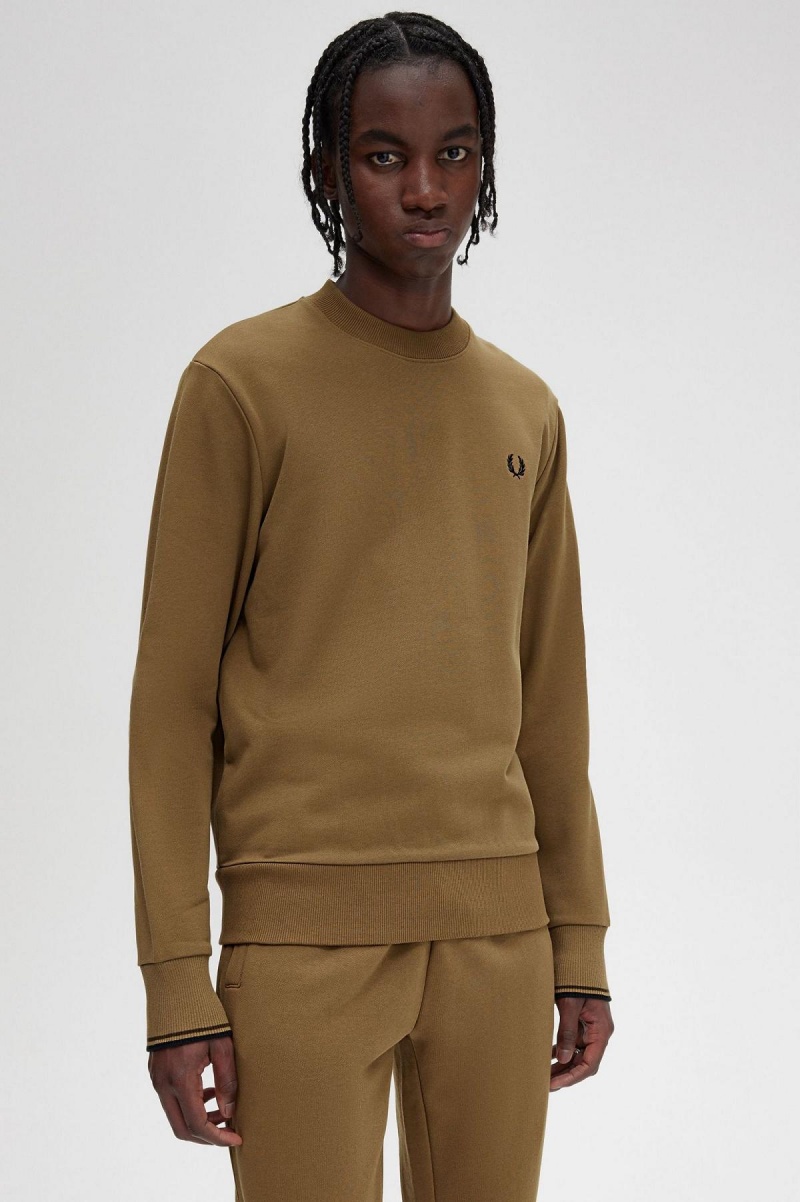 Sweats Fred Perry Crew Neck Homme Shaded Stone / Burnt Tobacco | FRCVG18419