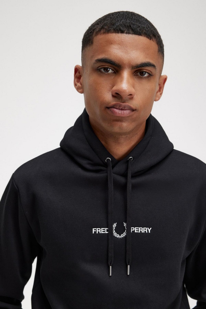 Sweats Fred Perry Embroidered Encapuchonné Homme Noir | QFRWA96637