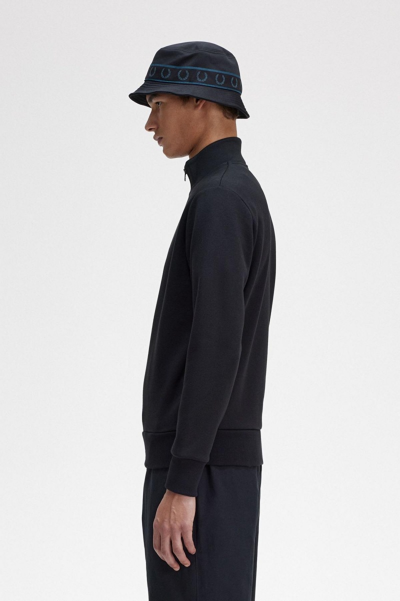 Sweats Fred Perry Embroidered Half Zip Homme Noir | TFRWZ26103