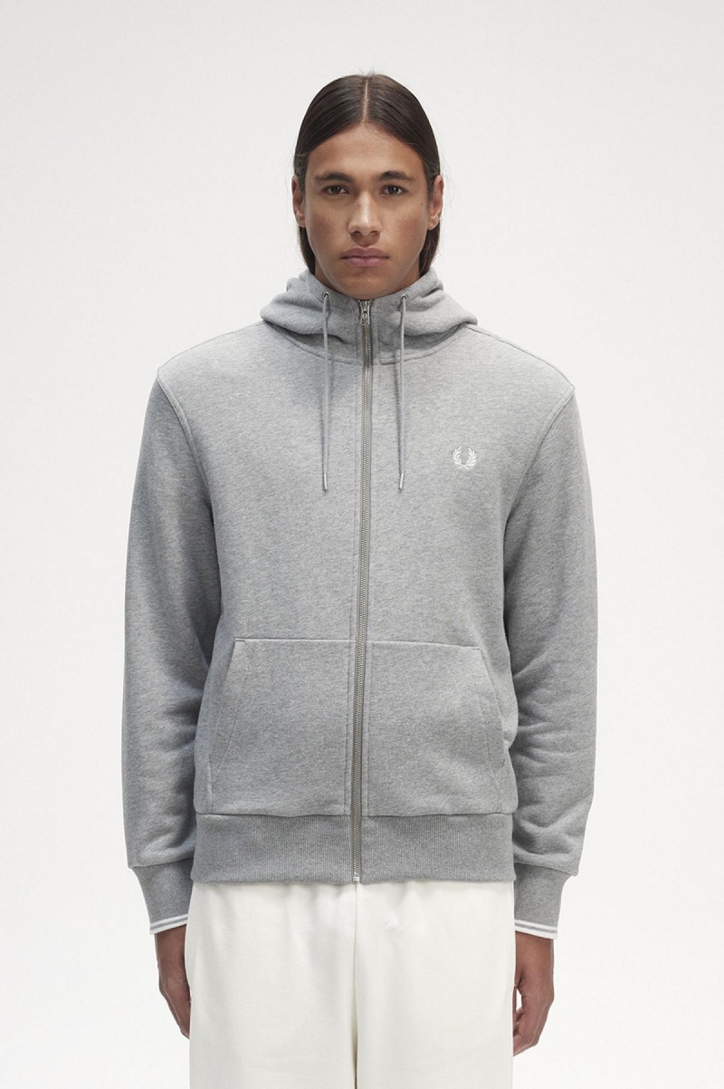 Sweats Fred Perry Encapuchonné Zip Through Homme Steel Marl | ZFRMJ21966