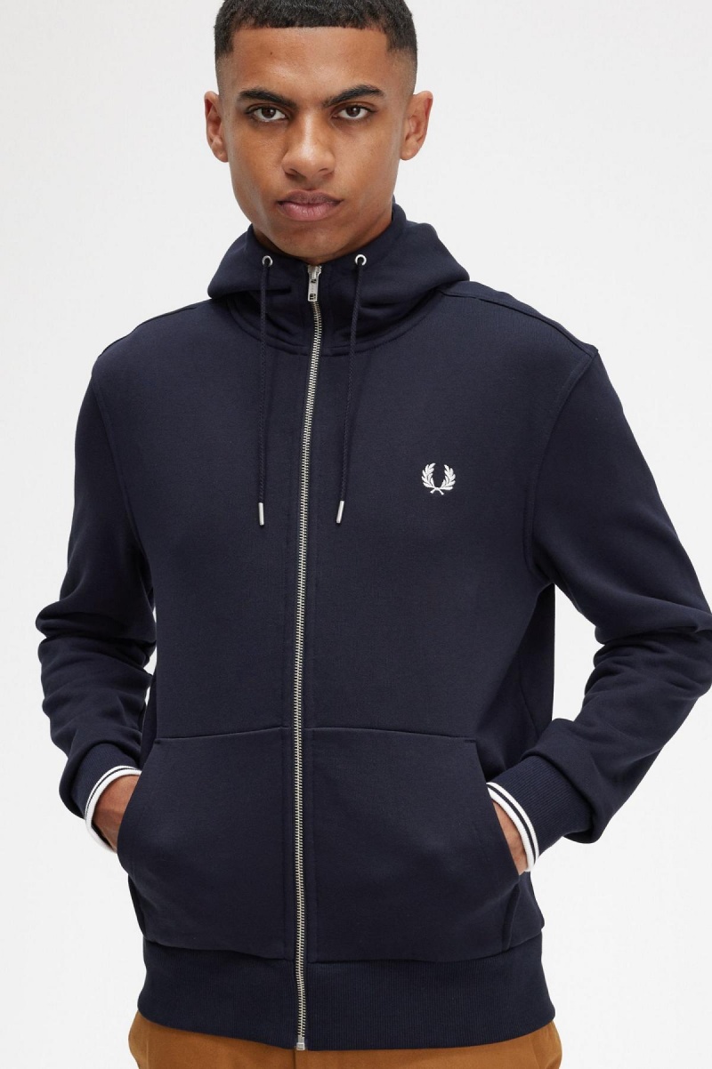 Sweats Fred Perry Encapuchonné Zip Through Homme Bleu Marine | FRNEJ22103