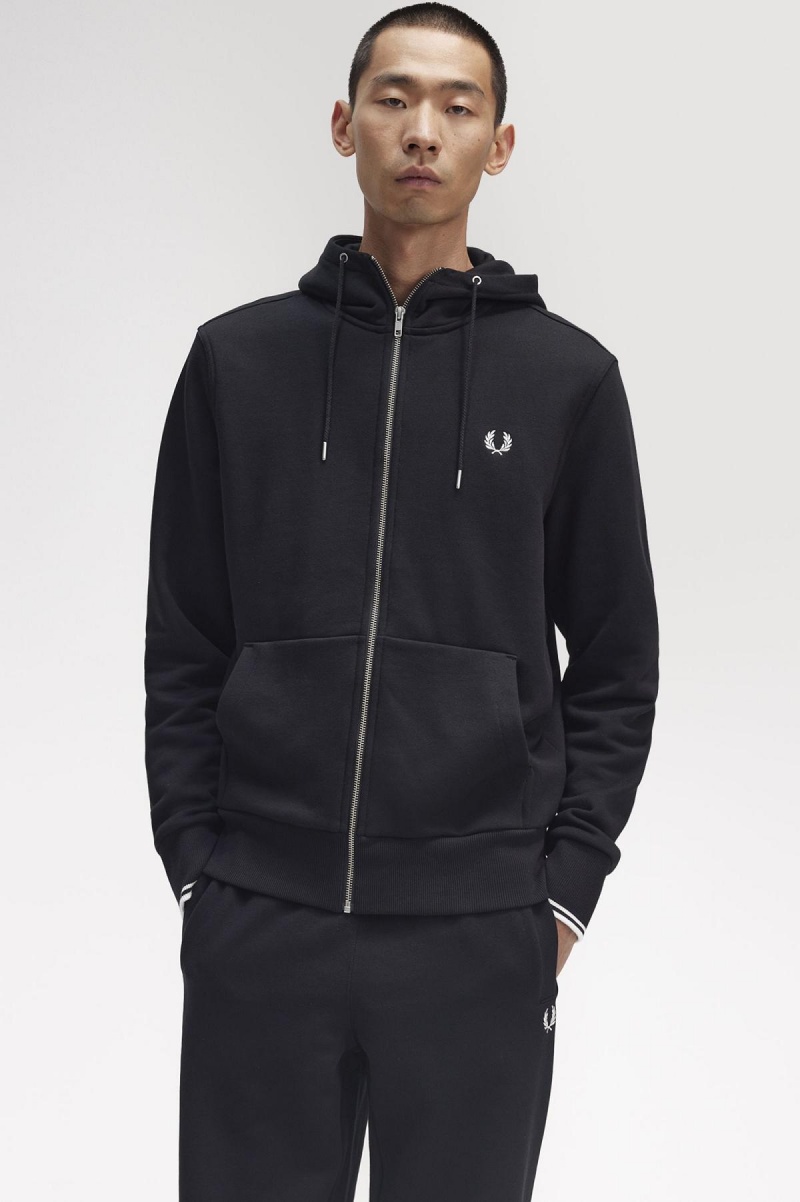 Sweats Fred Perry Encapuchonné Zip Through Homme Noir | YFRVQ28730