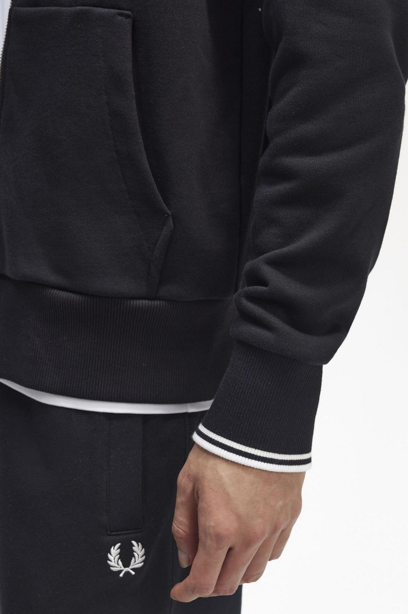 Sweats Fred Perry Encapuchonné Zip Through Homme Noir | YFRVQ28730