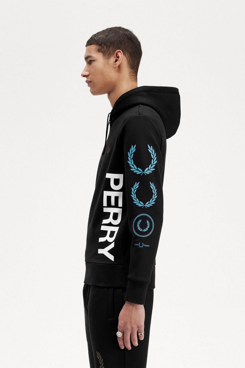 Sweats Fred Perry Graphique Branding Encapuchonné Homme Noir | FRJZR67037