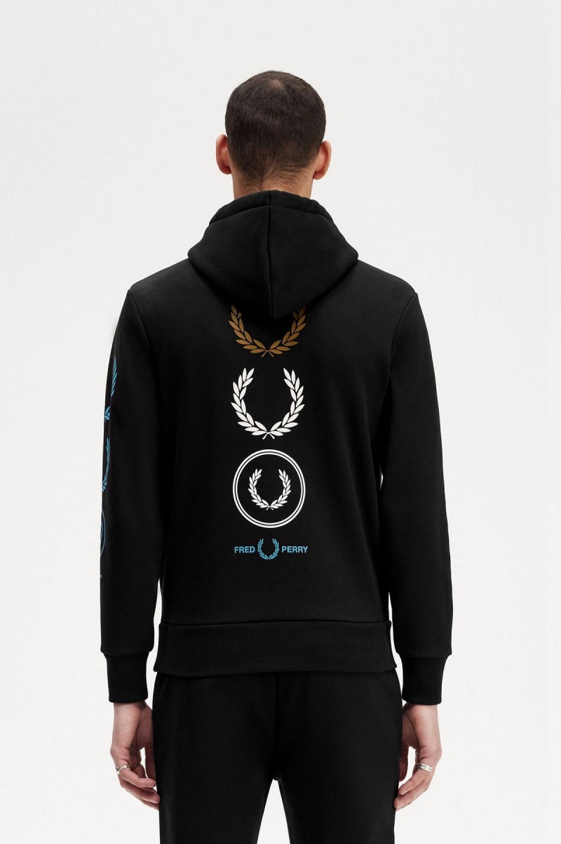 Sweats Fred Perry Graphique Branding Encapuchonné Homme Noir | FRJZR67037