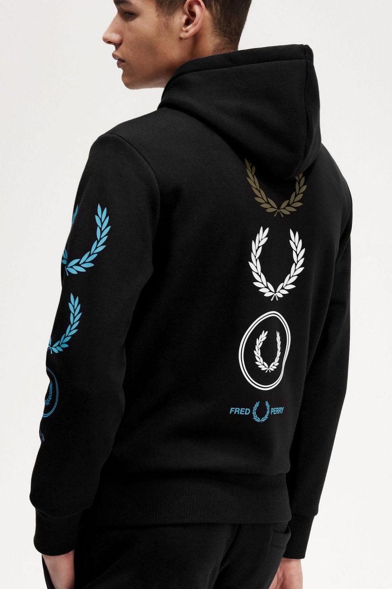 Sweats Fred Perry Graphique Branding Encapuchonné Homme Noir | FRJZR67037