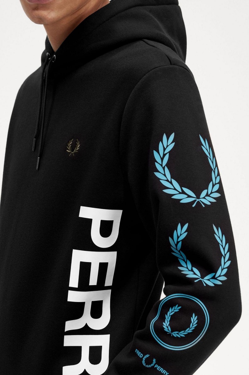 Sweats Fred Perry Graphique Branding Encapuchonné Homme Noir | FRJZR67037