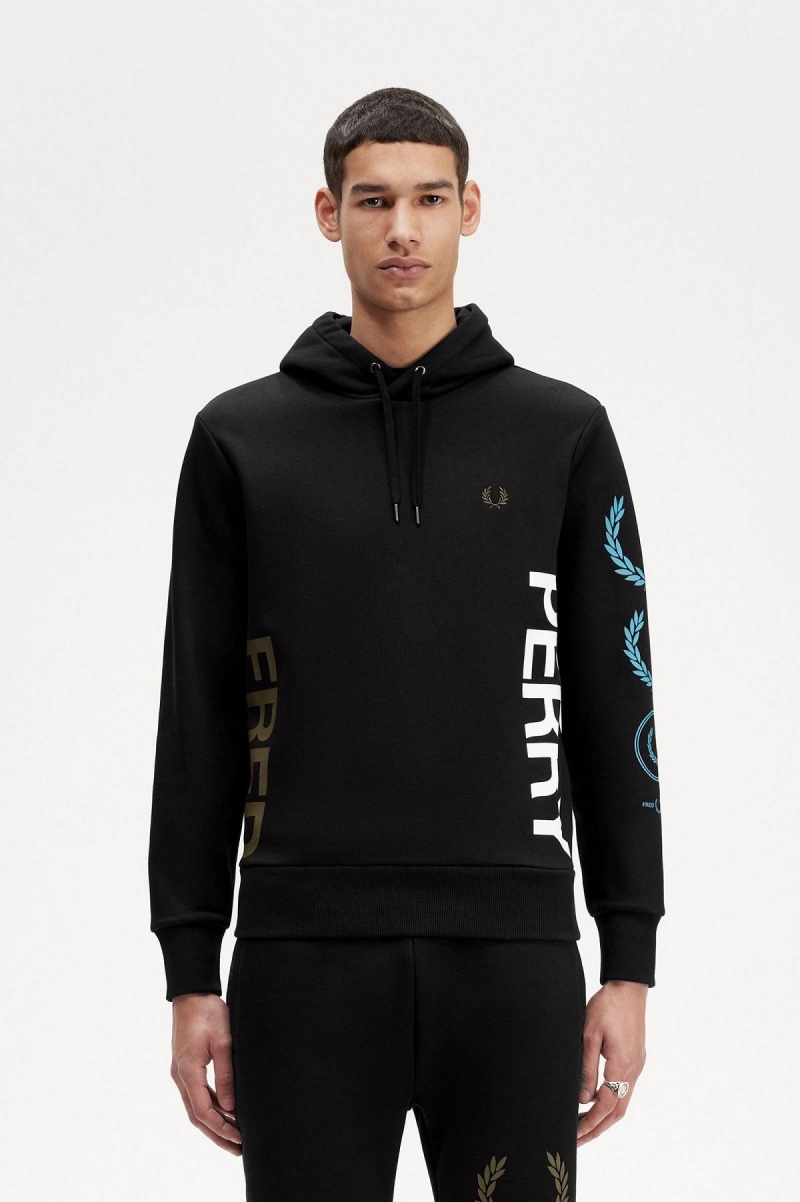 Sweats Fred Perry Graphique Branding Encapuchonné Homme Noir | FRJZR67037