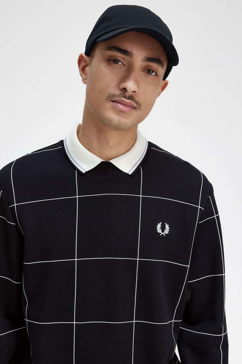 Sweats Fred Perry Grid Detail Homme Noir | TFRPQ90361