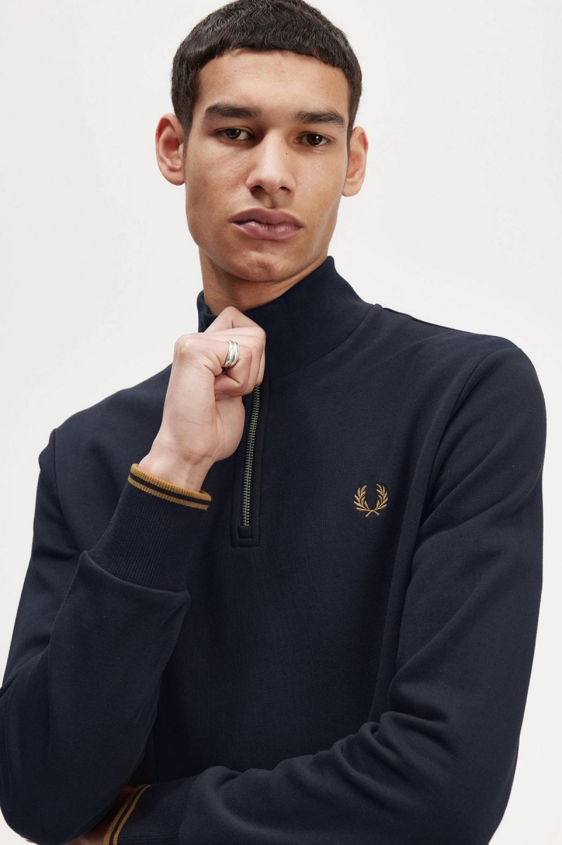 Sweats Fred Perry Half Zip Homme Bleu Marine Noir | UFRTG58899