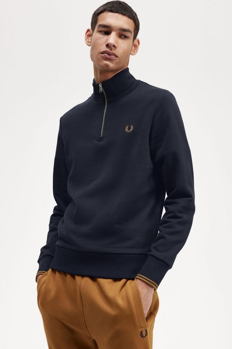 Sweats Fred Perry Half Zip Homme Bleu Marine Noir | UFRTG58899