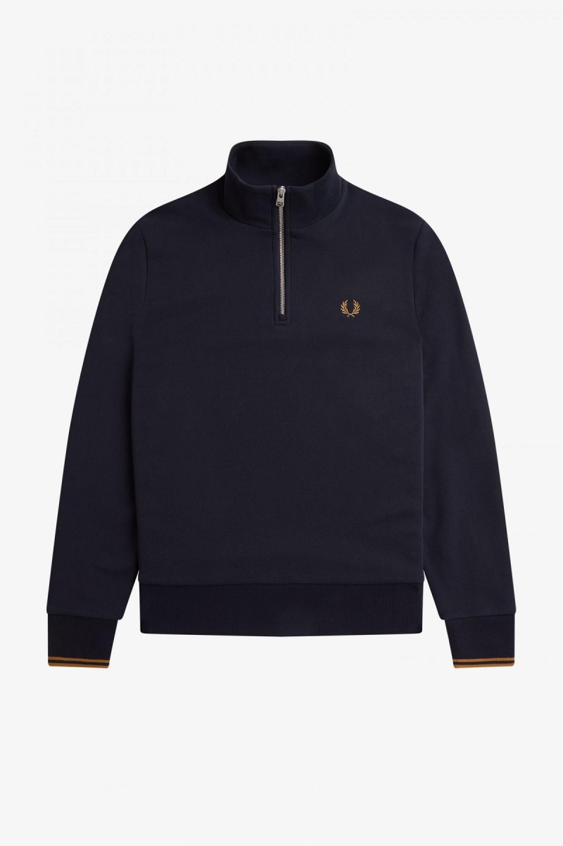 Sweats Fred Perry Half Zip Homme Bleu Marine Noir | UFRTG58899