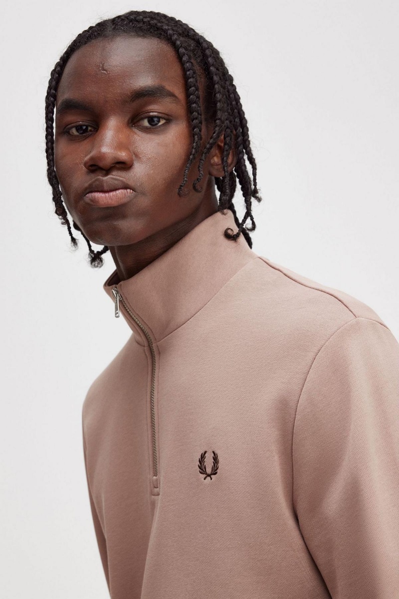 Sweats Fred Perry Half Zip Homme Rose Foncé | FRNEJ30387