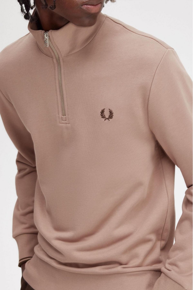 Sweats Fred Perry Half Zip Homme Rose Foncé | FRNEJ30387