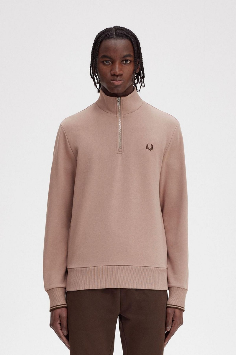 Sweats Fred Perry Half Zip Homme Rose Foncé | FRNEJ30387