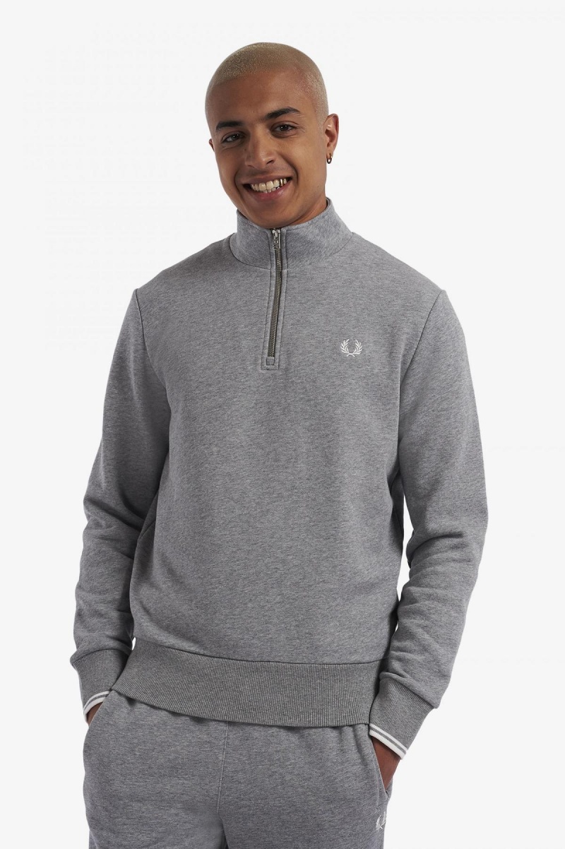 Sweats Fred Perry Half Zip Homme Steel Marl | MFRFT46606