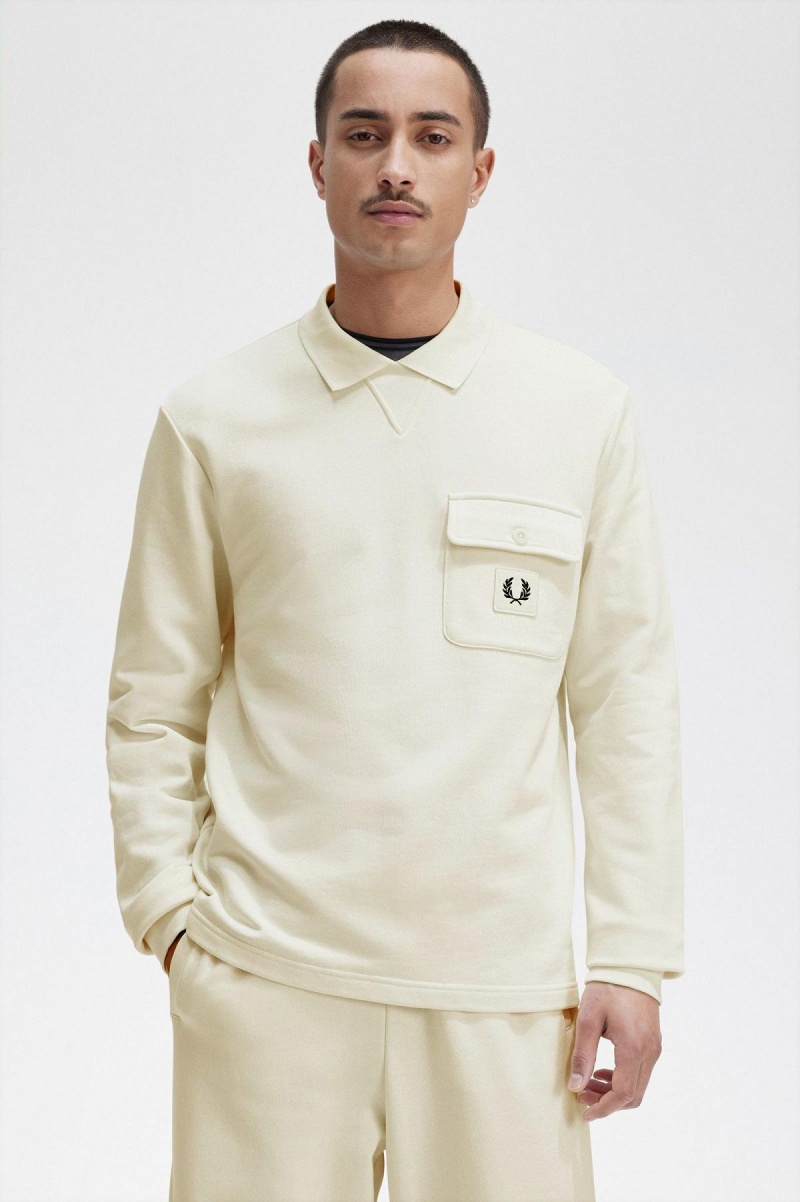 Sweats Fred Perry Long Sleeve Loopback Homme Ecru | SFRNY78458