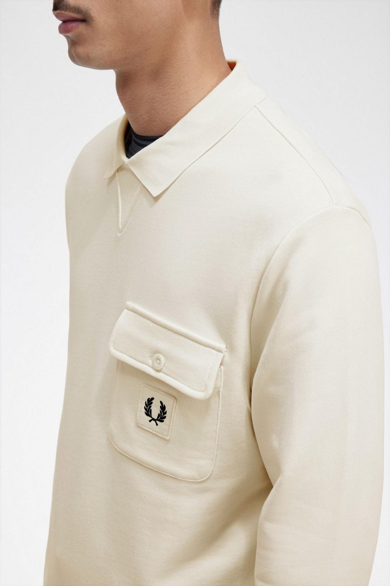 Sweats Fred Perry Long Sleeve Loopback Homme Ecru | SFRNY78458